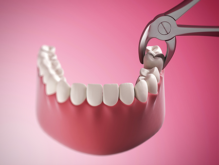 The image displays a pair of scissors cutting through a set of teeth with a focus on dental care or oral health.